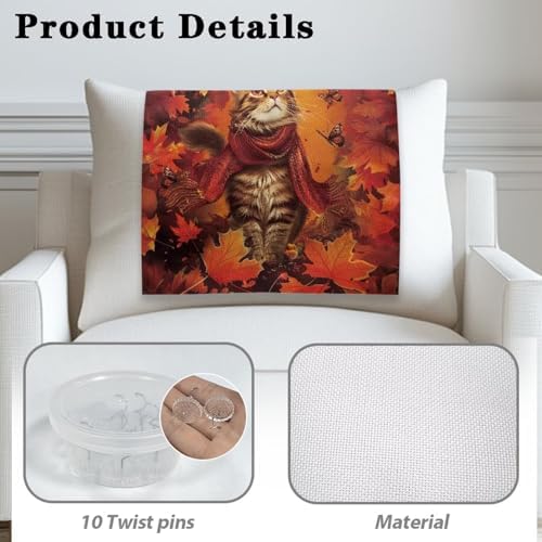 Recliner Headrest Protector 26x16 Inch - Durable Polyester Cover, Water-Resistant & Breathable with Anti-Slip Base, Easy-Install Includes Nails Thanksgiving Cute Cat Print - Image 4