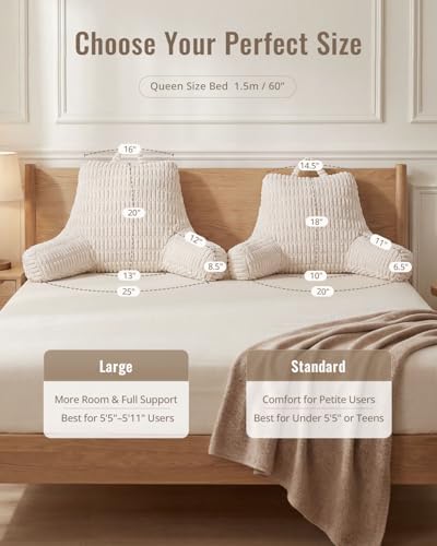 Blissful Diary Reading Pillow, Large Backrest Pillow with Shredded Memory Foam for Adult & Children, Designed for Bed and Couch Sitting Up, Includes Arms, Pockets and Washable Cover, Off White - Image 5