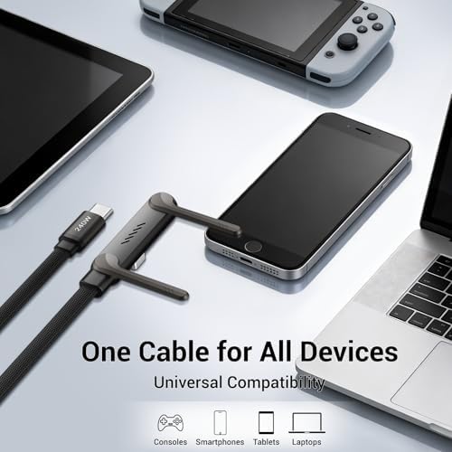 2-in-1 Invisible Stand Fast Charging Cable 240W Type-C Braided Fast Charging Cable Built-in Phone Stand 2 in 1 Phone Holder Cable for Suitable for Gaming Office and Travel Black - Image 5