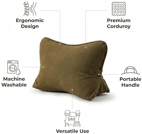 Pat. Pend. Corduroy Triangle Back Pillow with Lumbar Support, Sitting Support Cushion for Bed or Sofa, Relaxing Backrest Pillow, Martini Olive - Image 4