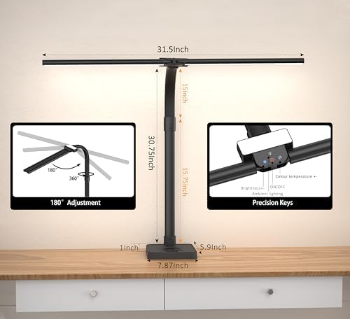Double Head LED Desk Lamp, Architect Desk Lamps for Home Office, 24W Brightest Workbench Office Lighting-5 Color Modes and 5 Dimmable Eye Protection Modern Desk Lamp (Black-Desktop, Big) - Image 3