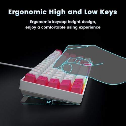 GEODMAER 65% Gaming Keyboard, LED Backlit Mini Wired Keyboard, Ultra-Compact Anti-Ghosting No-Conflict 68 Keys Membrane Gaming Wired Keyboard for PC Laptop Windows Gamer(White-Pink) - Image 6