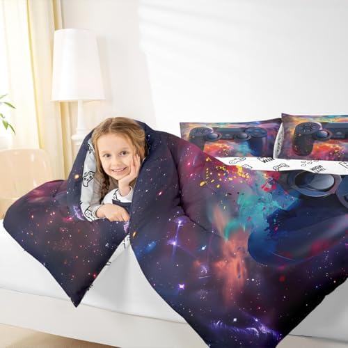Feelyou Kids Boys Graffiti Gamer Comforter Queen Size, Red Black Gaming Comforter Set for Funny Gamer Bedding Set Game Room Decor Duvet Set Microfiber Bed Set Quilt Set Bedding Collection - Image 7