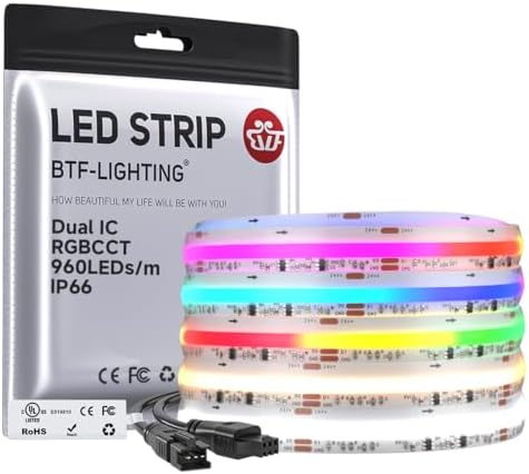 BTF-LIGHTING 16.4FT WS2811 Dual IC Chasing RGBCCT DC24V COB LED Strip IP66 by BTF-LIGHTING
