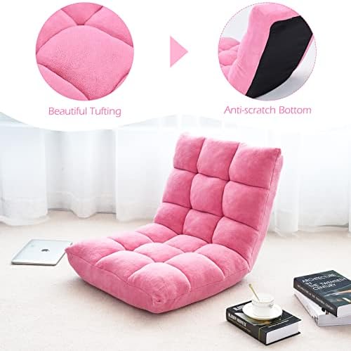 COSTWAY Floor Chair, Video Gaming Chairs with Back Support, Pink - Image 6