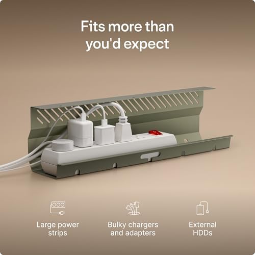 Desktronic Cable Duct Desk Green Set of 2 - Stainless Steel Cable Management Desk Cable Duct with 5 Cable Cut-Outs - Easy to Install Cable Organiser - Cable Holder - Image 3