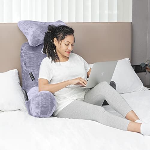 Reading Pillow-Extra Large 31" Bed Rest Pillow with Detachable Neck Roll & Arms for Sitting in Bed or Couch-Backrest Reading Pillow Adult Back Pillows for Reading/Watching TV/Gaming/Relaxing-Grey - Image 2