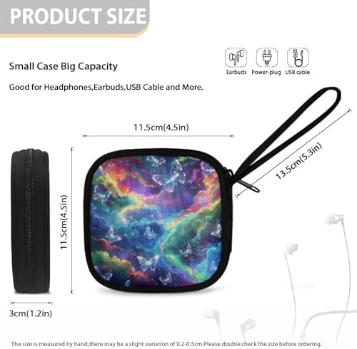 Starry Night Butterfly Earphone Case Earbuds Small Carrying Cases Portable Headphone Organizer Storage Pouch Bag with Handle - Image 5
