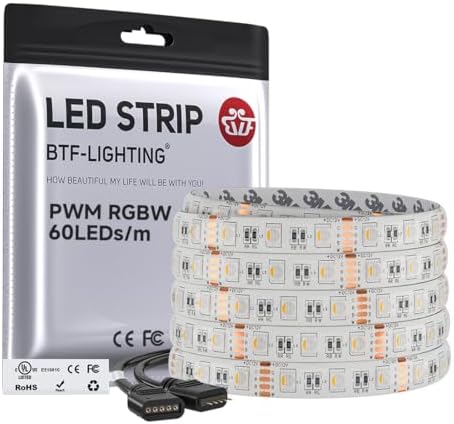 BTF-LIGHTING RGBW LED Strip Warm White 16.4ft 60LEDs/m DC12V UL Listed IP65 by BTF-LIGHTING