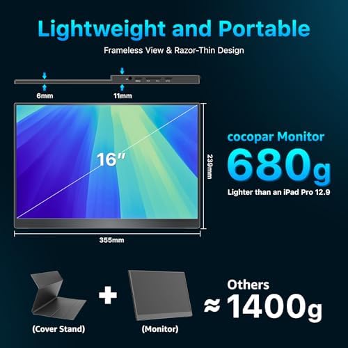cocopar Portable Monitor 16 Inch 2.5K QHD 110% sRGB 144Hz USB-C, 120Hz HDMI, Travel Monitor with Speaker Second Screen for Laptop MacBook Surface PC Xbox PS4/5, VESA Mountable, with Kickstand - Image 6