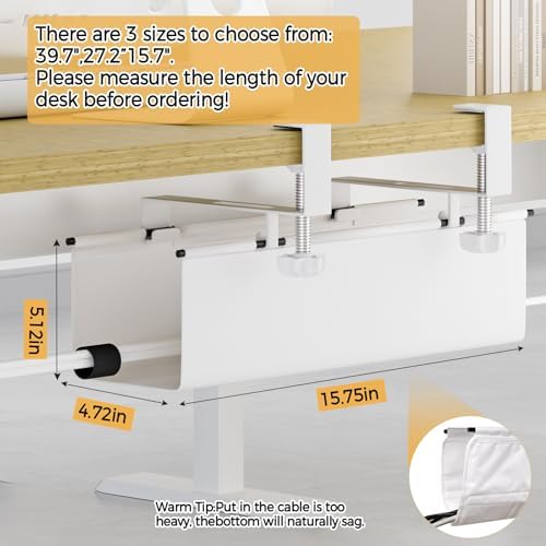 Under Desk Cable Management Tray 15.7" - No Drill Computer Wire Organizer Cable Tray, Cord Hider Clamp Mount with 16X Cable Ties PC Cables Management Cord Holder for Office/Home (Upgrade Fabric,White) - Image 6