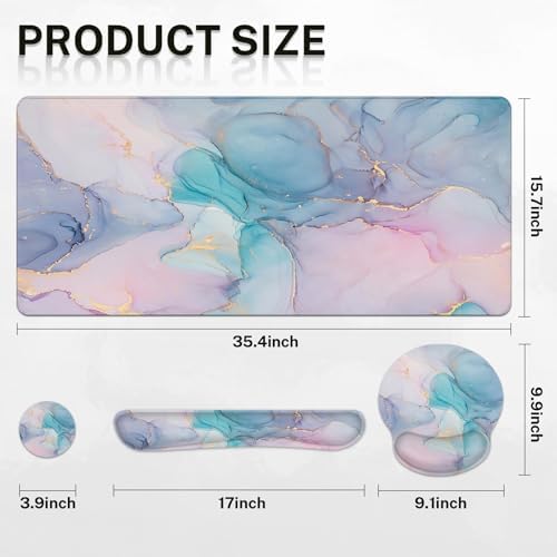 Arttown Keyboard Mouse Pad Set, 4 in 1 Desk Mat Set Marble Gradient - Image 2