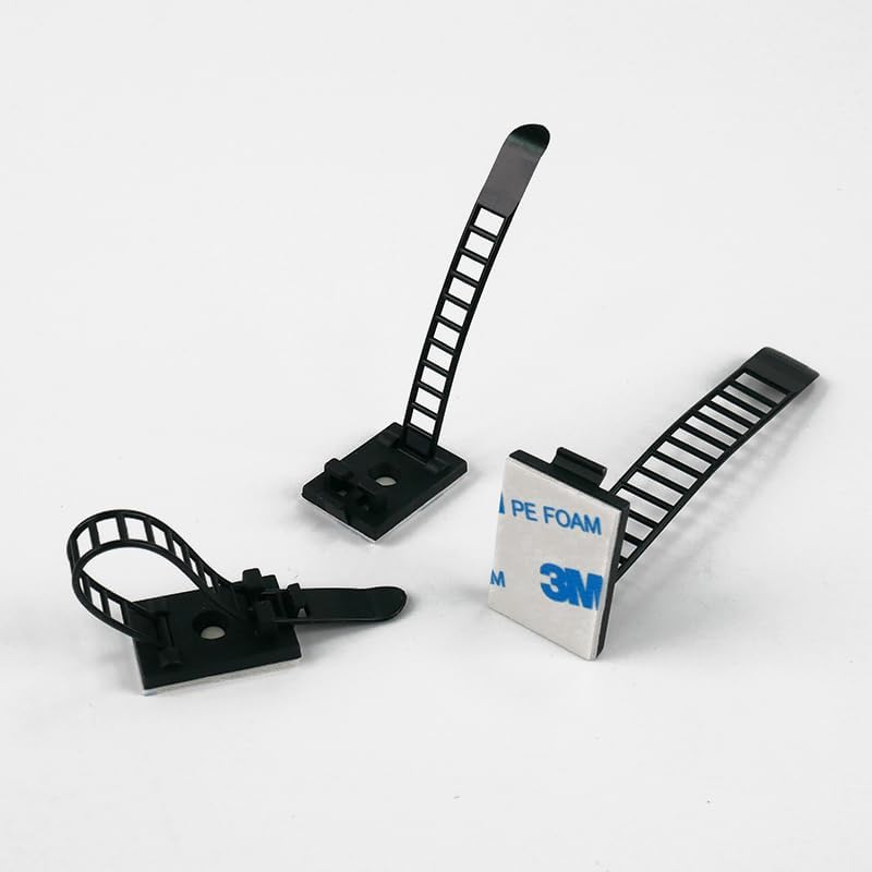 50PCS Adjustable Cable Tie Mounts – Adhesive Cord Clips with Screw Hole, Reusable Cable Organizer for Desk TV PC Gaming Wire Management, Black – Cable Tie Up - Image 2