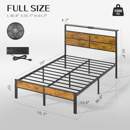 Liians Full Size Bed Frame, Full Bed with Charging Station Headboard and LED Lights, Platform Bed with Metal Slats, No Box Spring Needed, Noise Free, Easy Assembly - Image 2