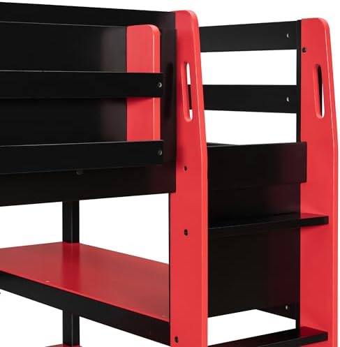 DNYN Gaming Loft Bed with Built-in Desk and Storage Shelves for Teens/Adults Bedroom, Space-Saving Twin Size Wooden Bed Frame with LED & Side Race, No Box Spring Needed - Image 6