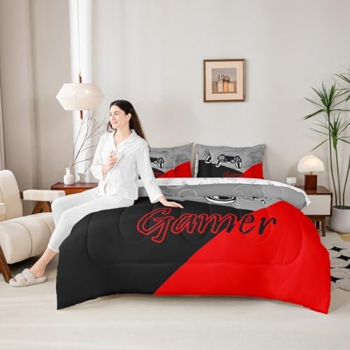 Feelyou Gamer Comforter Set with Sheets for Boys Teens Gaming 7 Piece Bedding Set King Size Video Game Contoller Home Bed in a Bag Decor for Kids Bed Set - Image 6