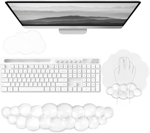 Gel Cloud Wrist Rest for Keyboard and Mouse Clear Mouse Pad with Wrist Rest 3PCS Ergonomic Cool Keyboard Wrist Pad Cute Acrylic Coaster Non-Slip Cute Transparent Mouse Wrist Pad for Computer Keyboard by WFCYGL