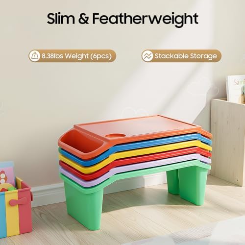 6 Pcs Kids Lap Desk with Side Pocket, Multipurpose Activity Dining Table, Portable Lap Desk for Work, Study, Gaming, Arts, Crafts, Foldable Table for Kids Students Work Study School Classroom - Image 4
