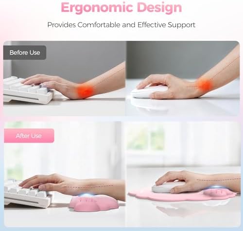 TECKNET Cloud Wrist Rest & Ergonomic Mouse Pad, Cloud Keyboard Wrist Rest with Non-Slip Base, PU Leather Memory Foam Wrist Pad for Keyboard and Mouse, Pain Relief for Typing, Gaming, Pink - Image 3