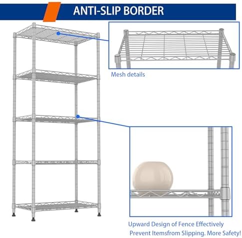 REGILLER 5-Wire Shelving Metal Storage Rack Adjustable Shelves,Standing Storage Shelf Units for Laundry Bathroom Kitchen Pantry Closet(Silver,11.8" D x 21.2" W x 53.5" H) - Image 5