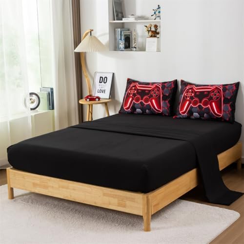 NTBED 3D Gaming Comforter Set for Boys Kids Teens,5pcs Gamer Bedding Sets with Sheet,Game Console Bed in a Bag (Red, Full) - Image 4