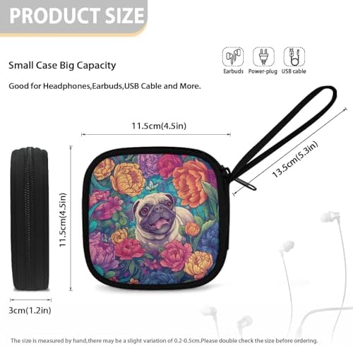 Floral Headphones Carrying Case, Cute Puppy Print Travel Portable Storage Bags for Bluetooth Wireless Headphones, Cords, Cable, Earbuds, Charger, USB Flash Driver, MP3 - Image 5