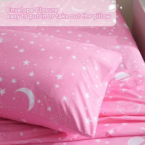 JSD Gradient Pink Moon Stars Kids Twin Sheet Set Space Theme 3 Piece - Image 5