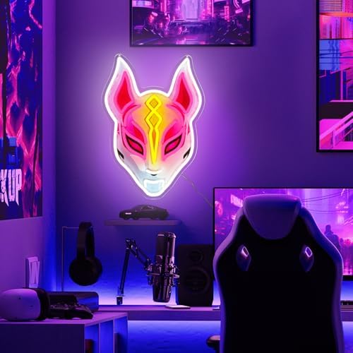 Gaming Neon Sign, Cyber Mask LED Wall Decor for Gamer Room, USB Powered Dimmable Neon Light for Esports Setup, Teen Bedroom, Man Cave, Streamer Background, Birthday Gift for Boys and Gamers - Image 4