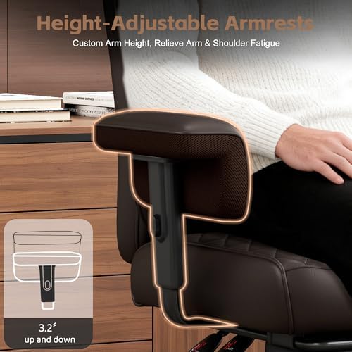 Vonesse Office Chair, Desk Chair with Soft Adjustable Armrests, Executive Computer Chairs with Lumbar Support, High Back Gaming Chair with Footrest (PU Leather, Brown) - Image 4