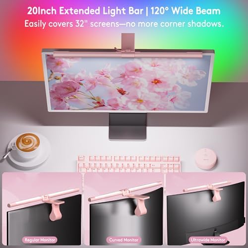 Quntis 20" Pink Monitor Light Bar with 15 RGB Modes, Flat & Curved Fits - Image 6