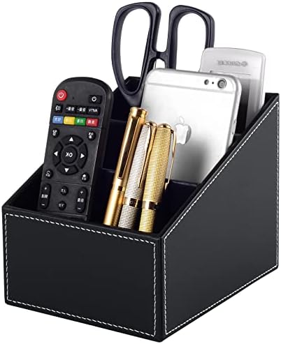 Fashionable PU Leather TV Remote Control Holder with 3 Compartments, Storage Rack, Storage Box, Media Accessory Storage, Desk Organizers (black) - Image 2