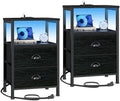 Furologee Nightstands Set of 2, End Tables with Charging Station and LED Lights, Black Night Stands with 2 Fabric Drawers, Bedside Tables Set of 2 for Living Room/Bedroom,Black Oak by Furologee