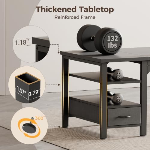 Mericonia 48" Reversible Computer Desk with Drawer, 1.2" Thick Office Desk - Image 4