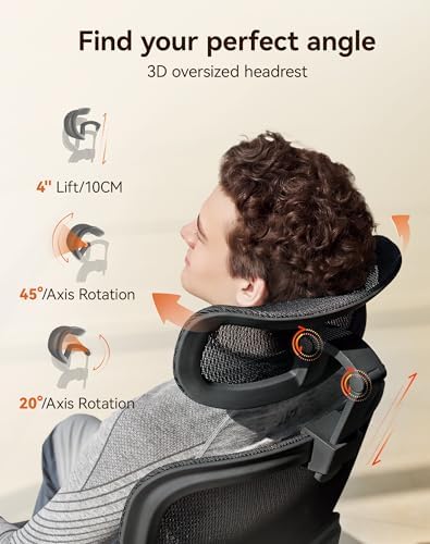 SIHOO B100 PRO Ergonomic Mesh Office Chair with Footrest | Desk Chair With Adaptive Lumbar Support, Wide Headrest, 360° Rotatable Flip-Up Armrests, Black - Image 5