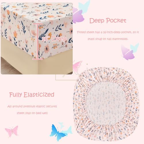 WINLIFE Kids Twin Sheet Set 3-Pieces Botanical Leaves Floral Printed - Image 5