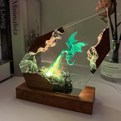 Epoxy Ice Dragon Resin Lamp, Handmade Resin Night Light with USB Port - Image 2