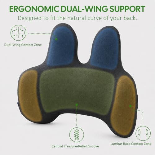 Slim Lumbar Support Pillow for Car Seat and Office Chair | Slim dual-wing memory foam back cushion with adjustable strap and washable cover for office chairs, gaming chairs and cars - Image 2