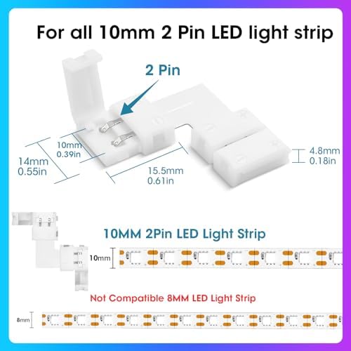 10Packs 2-Pin L Shape RGB LED Light Strip Connectors 10mm Unwired Gapless Solderless Adapter Terminal Extension - Image 2