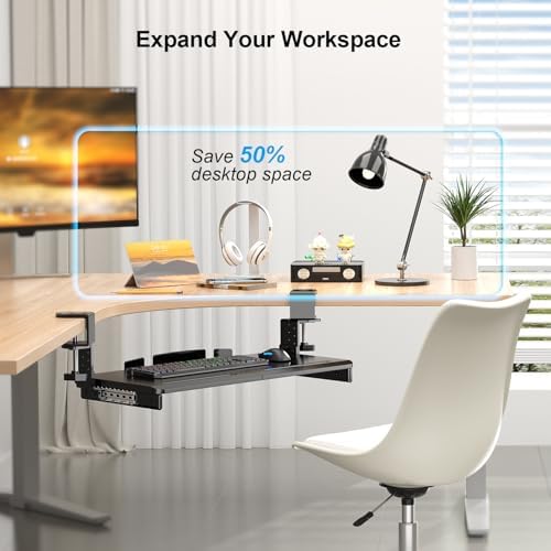 Supcline Keyboard Tray Under Desk with 60° Swivel Clamp & Height Adjustment - Image 6