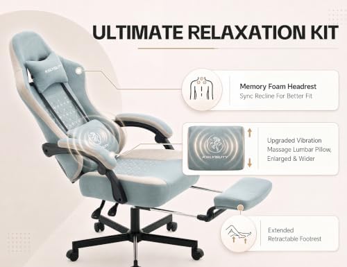 Office Desk Computer Gaming Chair for Adults, Ergonomic High Back Gamer Chair with Massage and Pocket Spring Cushion, Swivel Comfy Video Game Chairs with Footrest and Lumbar Support (Pro Blue) - Image 6