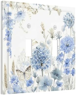 Decorative Light Switch Cover Plate Blue Floral Hydrangea Watercolor Wildflower 2 Gang Switch Plate Covers Double Toggle Wall Plate Dual Device Electrical Switchplate Dimmer Faceplate Bedroom - Image 2