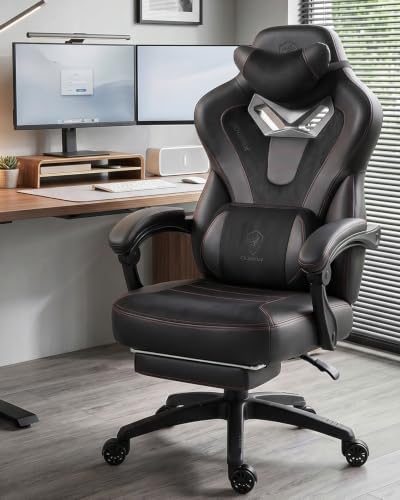 Dowinx Big and Tall Gaming Chair for Adults with Footrest, Massage Lumbar | Ergonomic High back with Pocket Spring Cusion Wide Seat, 90-135° Recline, Adjustable Height & Headrest for Home Office Black - Image 2
