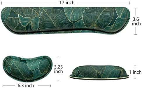Dapesuom Enlarge Keyboard Wrist Rest, Memory Foam Wrist Cushion for Desk Mats Support, Cute Pain Relief Keyboard Mouse Pad Rests Set with Non-Slip Base for Gaming Laptop Office Computer, Green Leaf - Image 6