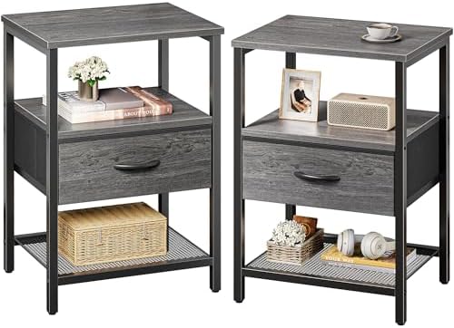 Huuger Nightstand Set of 2, Night Stand with Fabric Drawer, Mesh Shelf by Huuger