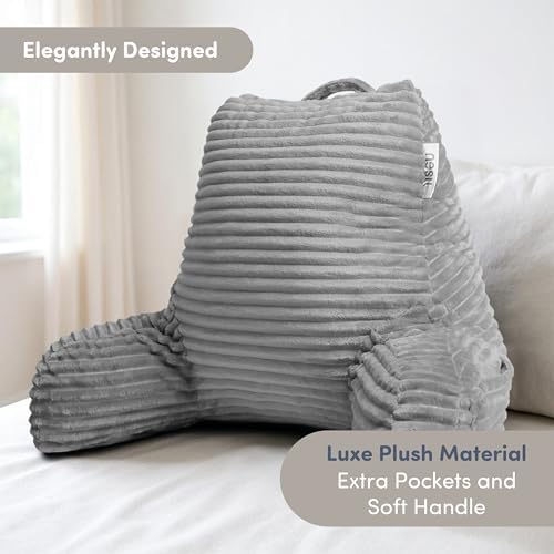 Nestl Reading Pillow with Shredded Memory Foam, Luxe Cut Plush Back Pillow for Sitting Up in Bed, Back and Arms Adjustable Support for Adult & Teens, Backrest Pillows with Washable Cover Light Grey - Image 2