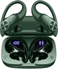 PocBuds Bluetooth Headphones Wireless Earbuds 80hrs Playtime Wireless Charging Case Digital Display Sports Ear Buds with Earhook Deep Bass IPX7 Waterproof Over-Ear Earphones for TV Phone Laptop Olive by PocBuds