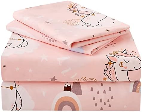 JSD Pink Unicorn Rainbow Kids Twin Sheet Set for Girls 3 Piece by JSD
