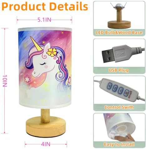 Unicorn Kids Bedside Table Lamp for Girls Bedroom 3 Color Dimmable Eye Caring LED Nightstand Lamp,Kids Night Light with LED Bulb,Cute Unicorn Room Decor Desk Lamp,Perfect Birthday Gifts for Girls - Image 7
