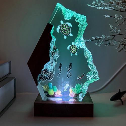 Couple Divers and Sea Turtles Ocean Resin Lamp, Handmade Resin Night Light - Image 4