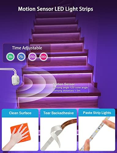 Daymeet Motion Sensor LED Strip Lights, 16.4ft RGB Motion Activated Under Bed Lights with Automatic Shut Off Timer App Control Cabinet Night Light Closet Lights for Hallway, Kitchen,Bedroom - Image 4